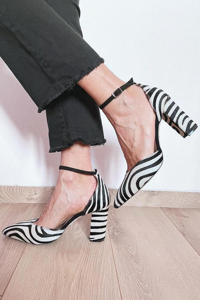 Lydia | Ankle Strap Zebra Print Pumps