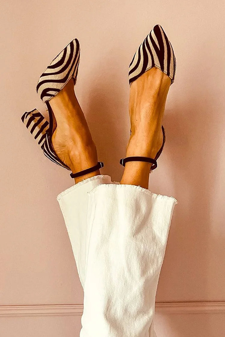 Faith | Zebra-Print Pointed Toe Heels with Ankle Strap