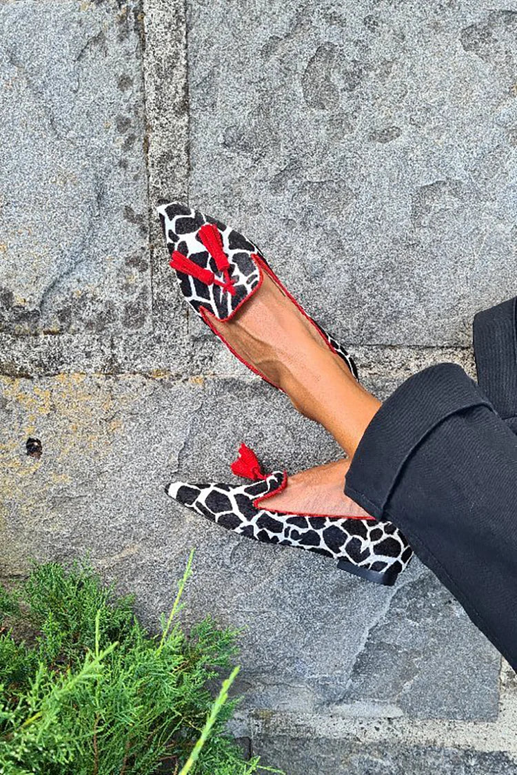 Helena | Animal Print Loafers with Bold Red Fringes