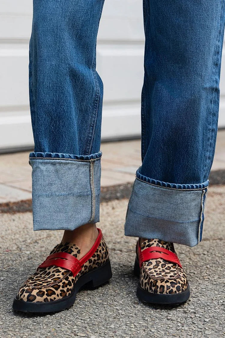 Geneva | Leopard Print Loafers with Red Accents