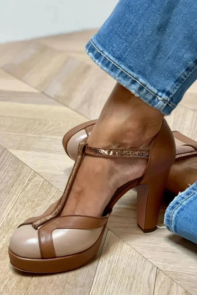 Autumn Elegance | Two-Tone T-Strap Heels