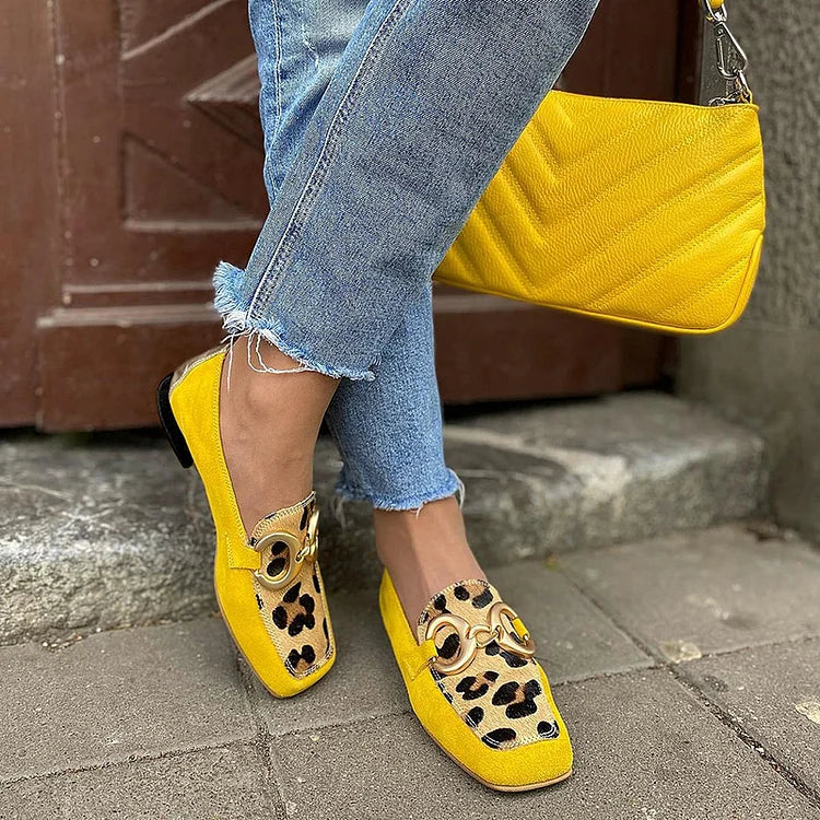 Harmony | Yellow Loafers with Animal Print Accents