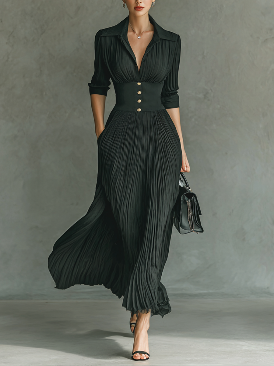 Ethel | Pleated Long Sleeve Maxi
