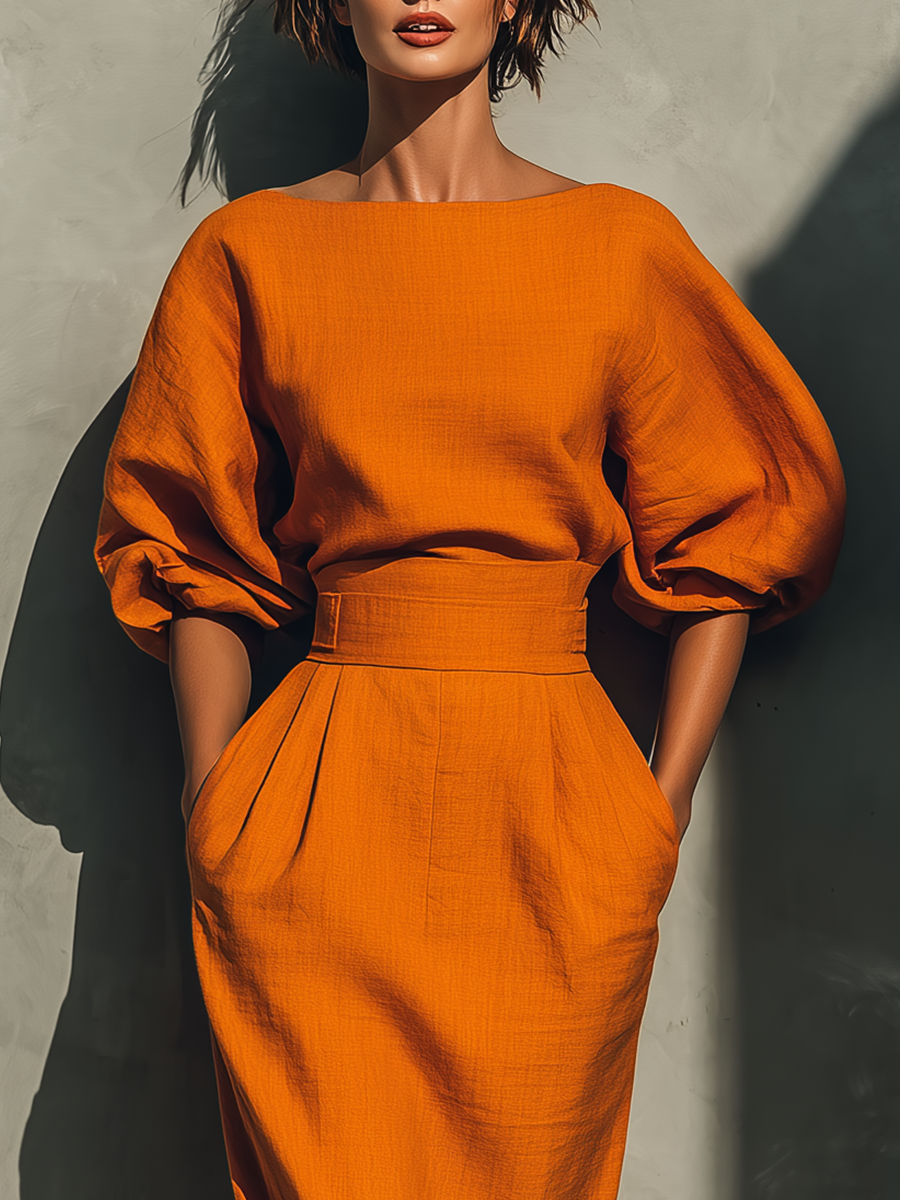 Irene | Vibrant Orange Midi Skirt