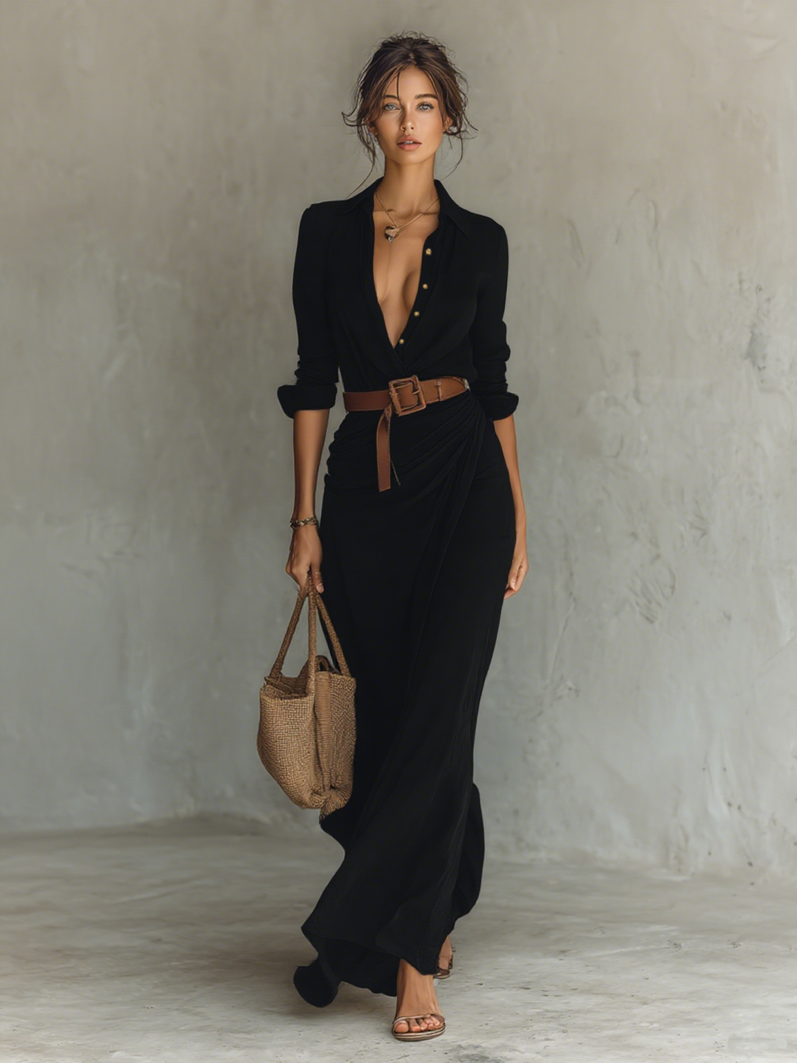 Lois | Belted Notched Collar Maxi
