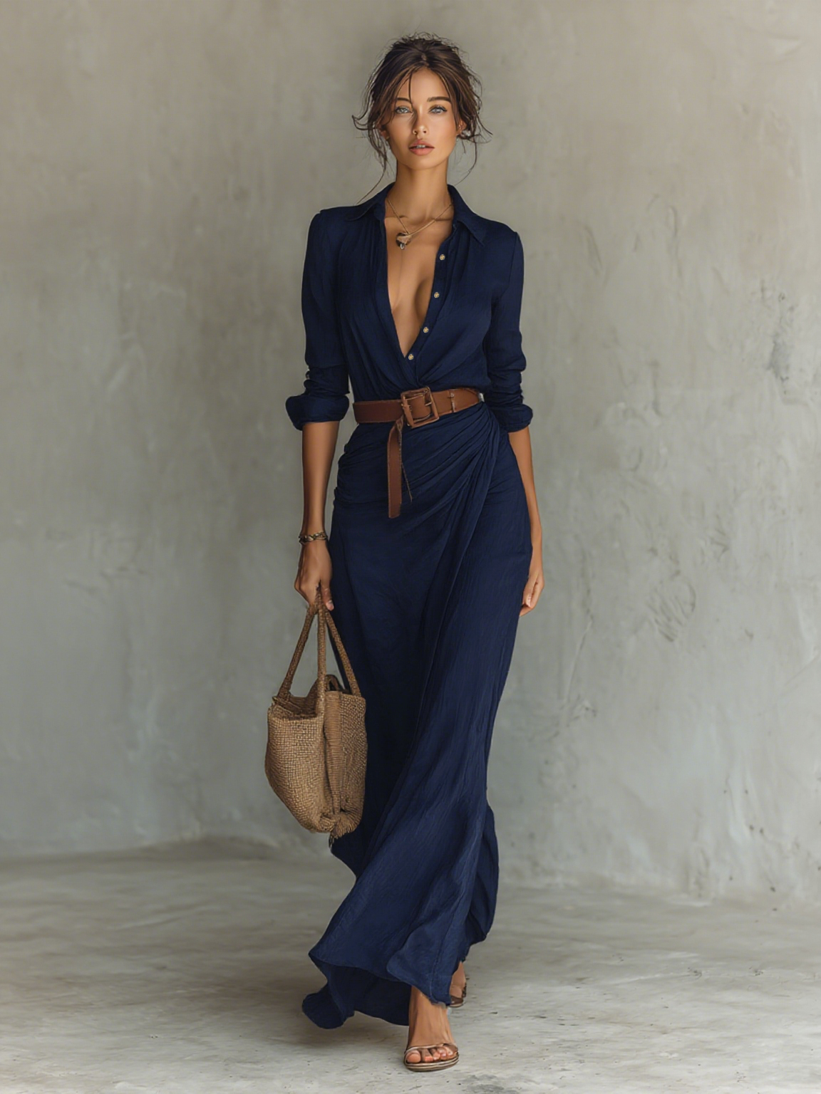 Lois | Belted Notched Collar Maxi
