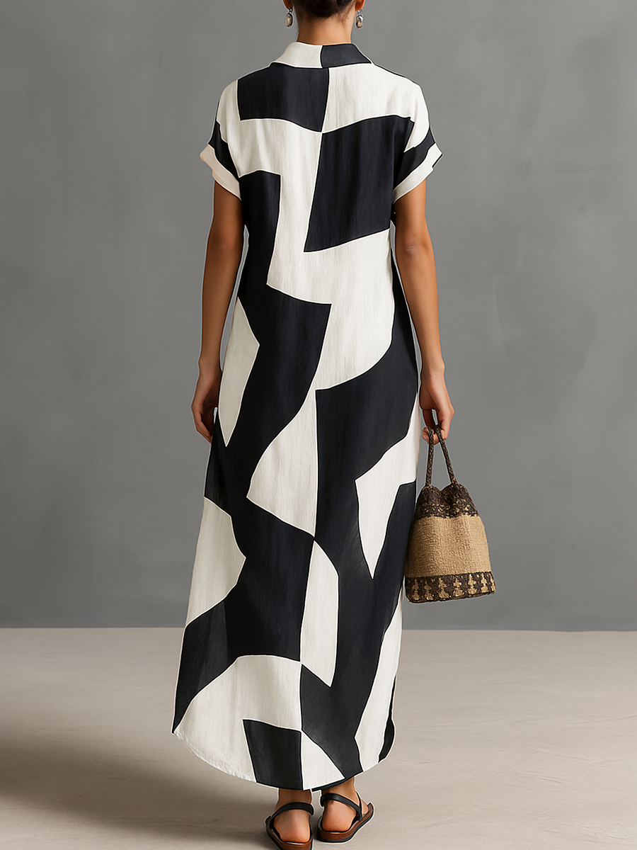 Blanche | Geometric Chiffon Shirt Dress