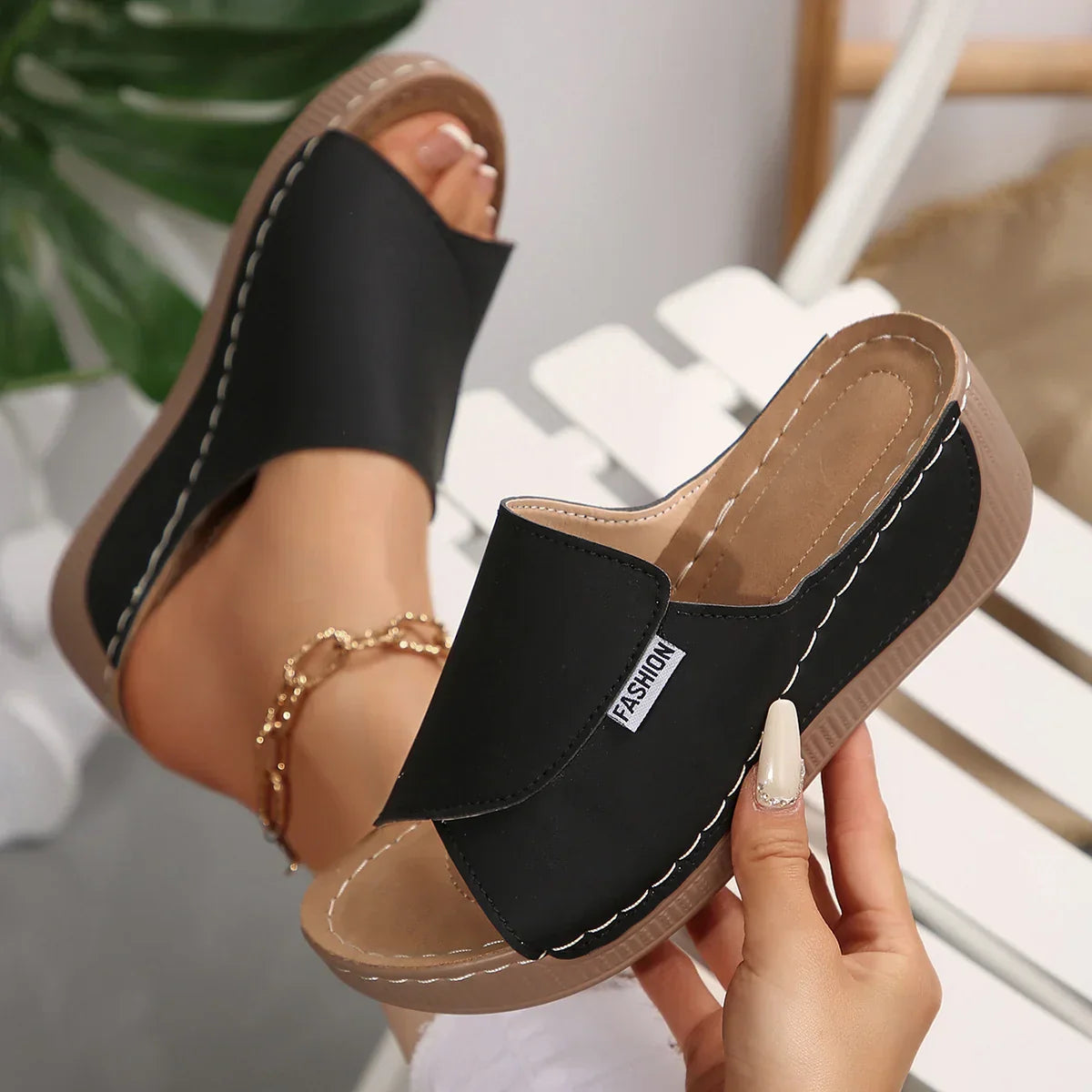 "Selene | Orthopedic Wedge Heel Sandals™" can be rewritten as "Selene | Comfort-Focused Wedge Heel Sandals™".