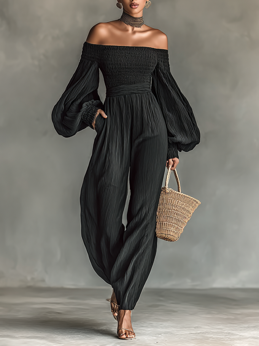 Margaret | Off-Shoulder Pleated Jumpsuit