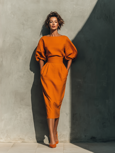 Irene | Vibrant Orange Midi Skirt