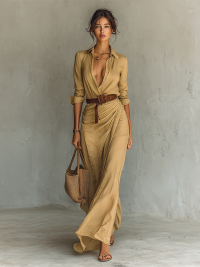 Lois | Belted Notched Collar Maxi