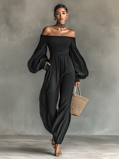 Margaret | Off-Shoulder Pleated Jumpsuit