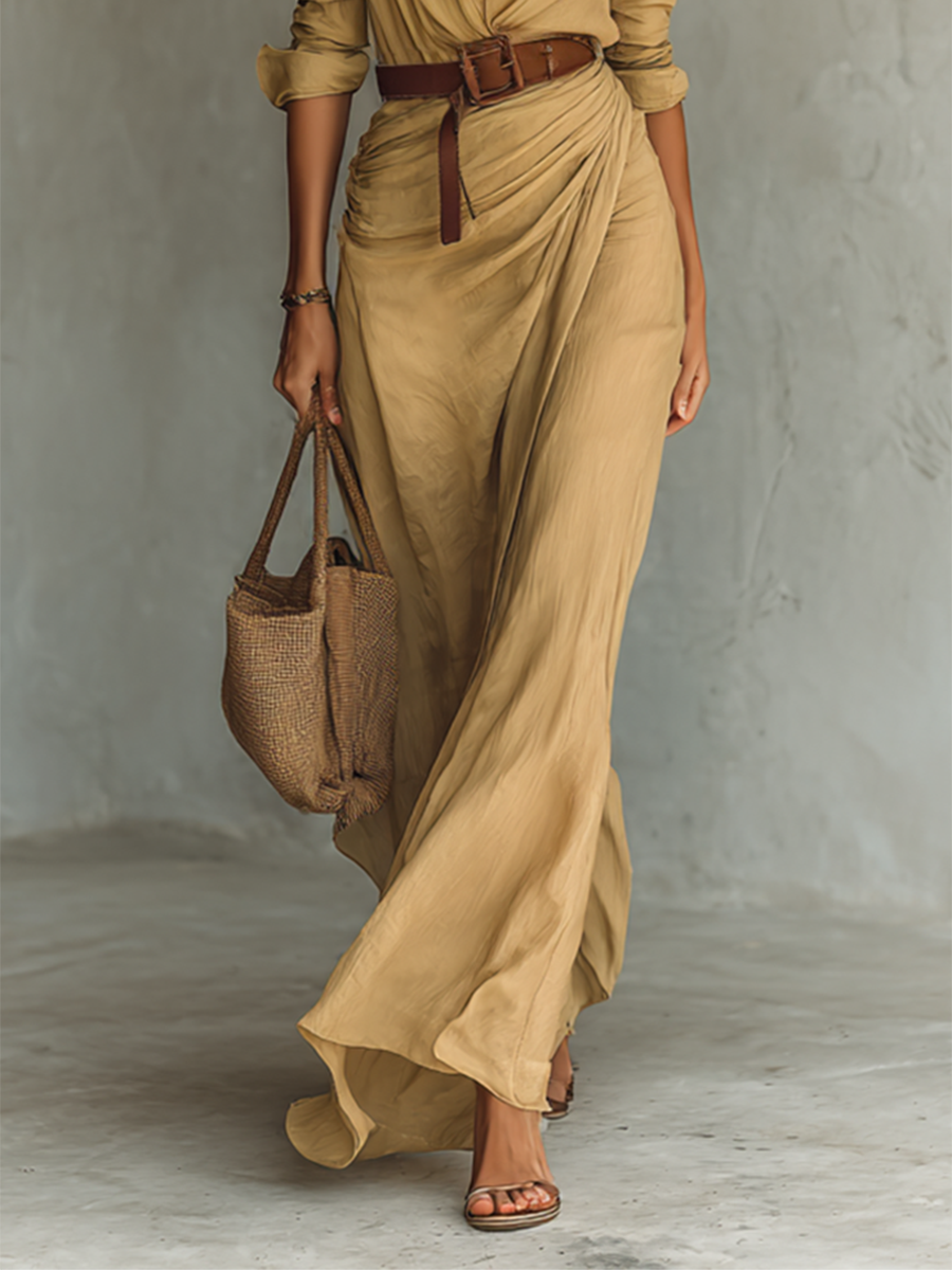 Lois | Belted Notched Collar Maxi