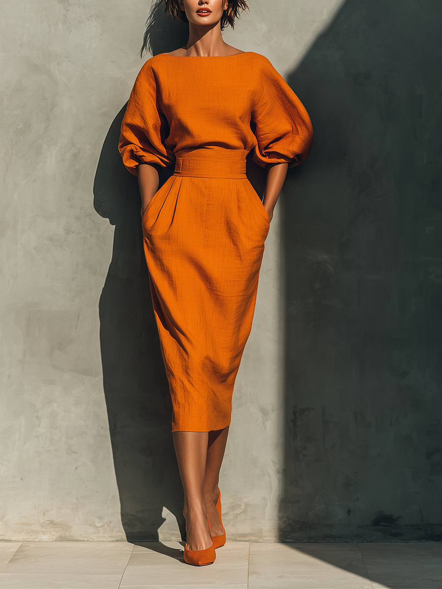 Irene | Vibrant Orange Midi Skirt