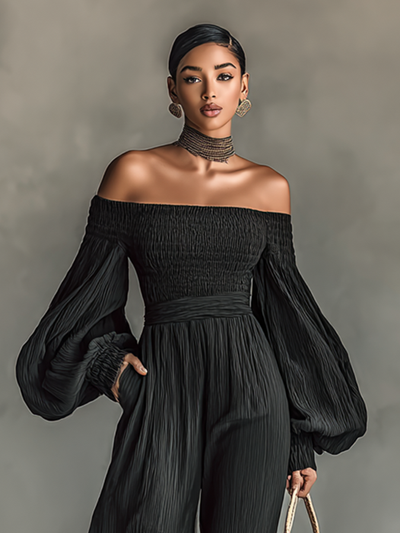 Margaret | Off-Shoulder Pleated Jumpsuit