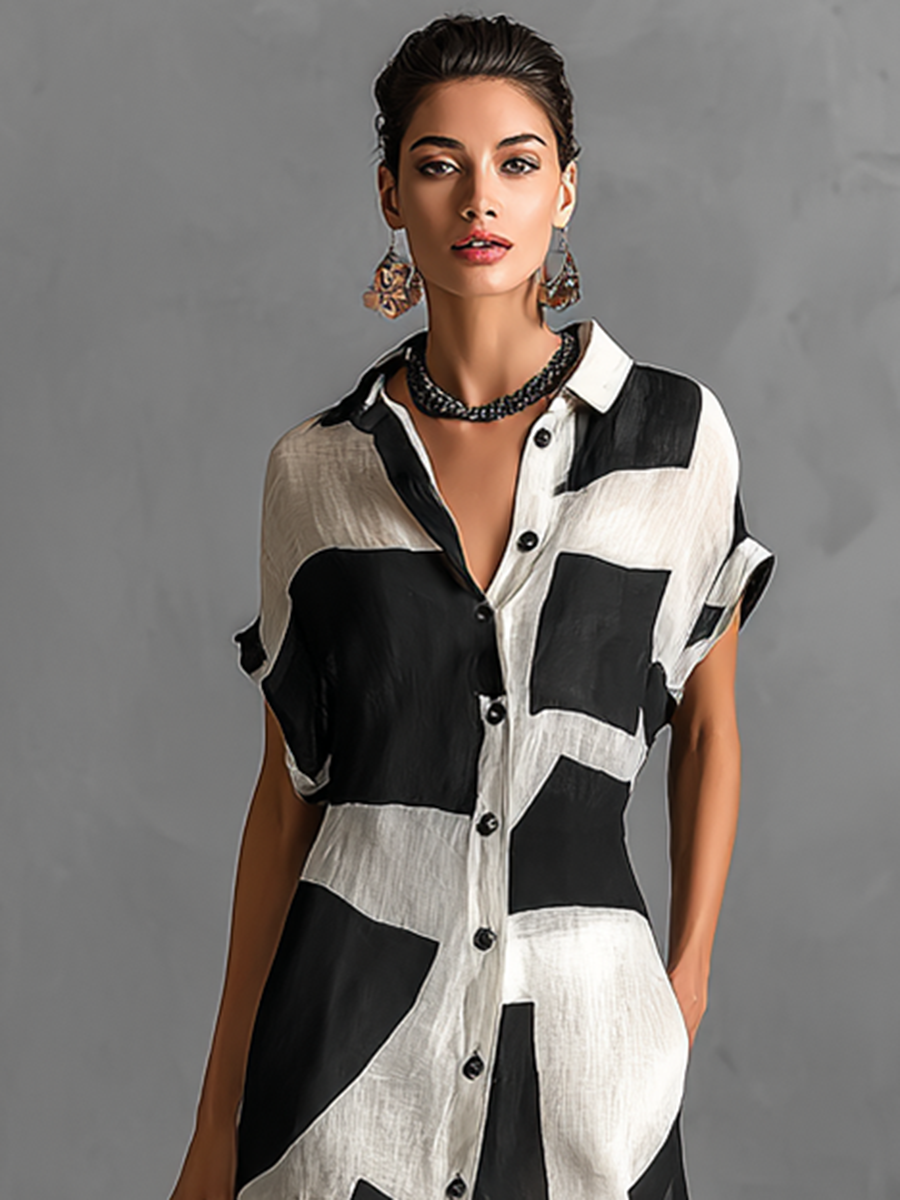 Blanche | Geometric Chiffon Shirt Dress