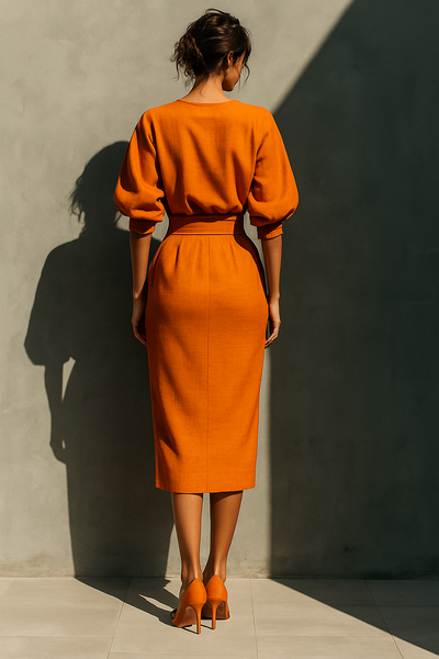 Irene | Vibrant Orange Midi Skirt