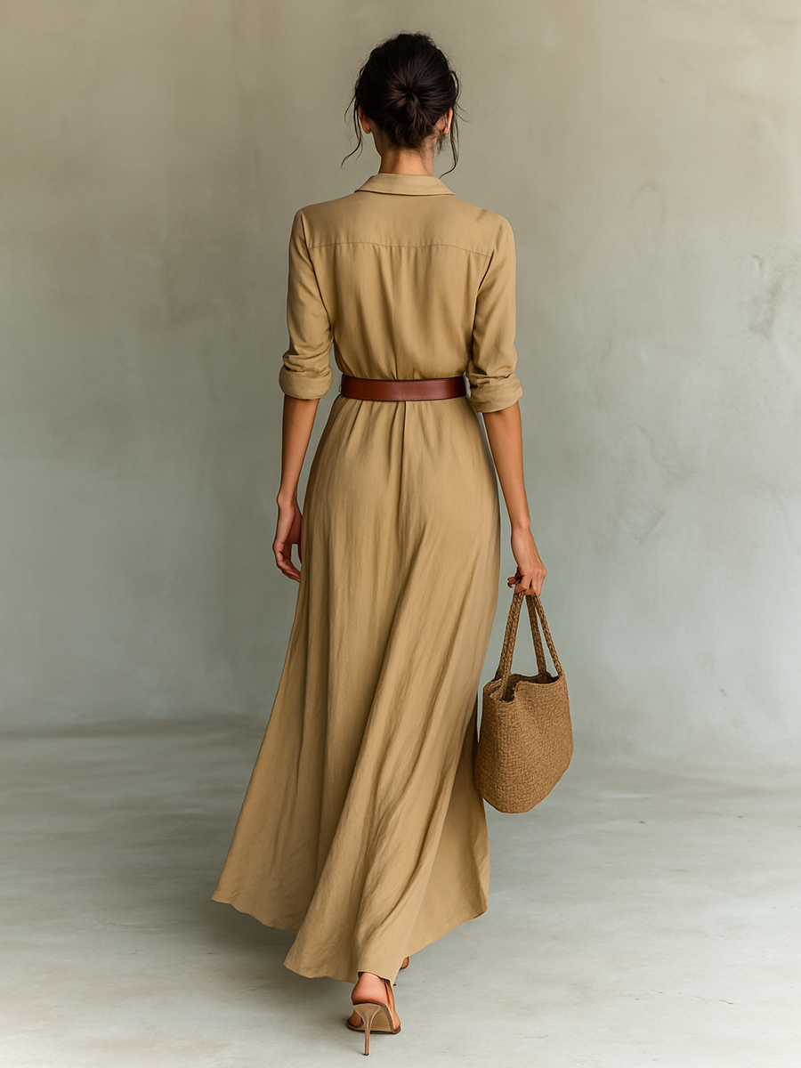 Lois | Belted Notched Collar Maxi